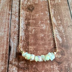 Opal Necklace: 14K Gold Filled Chain, Fluorescent Opal Jewelry, Ethiopian Opal