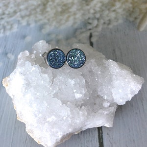 Lime Green Druzy Studs: Sterling Silver Bezel Earrings, Round 6mm