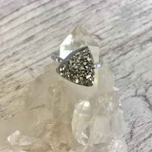 Triangle Druzy Ring: Sterling Silver Solitaire, Rhodium Coated