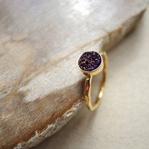 Plum Druzy Ring: 18K Gold Vermeil Bezel, 6mm Stone