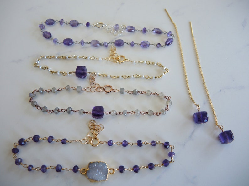 Druzy Jewelry Gifts For Her Gold Bracelet White Druzy Bracelet Amethyst Bracelet Dark Purple February Birthstone Amethyst Jewelry