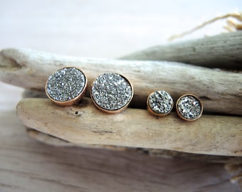 Silver Druzy Studs, 6mm / 10mm Gold Vermeil Studs, Rose Gold Studs, Druzy Stone Earrings, Druzy Jewelry Gifts For Her, Druzy Stud Earrings