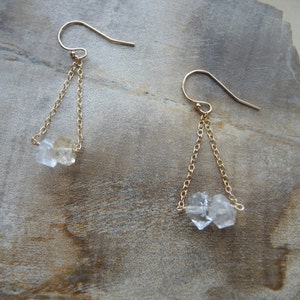 Herkimer Diamond Earrings: 14K Gold Filled Chain, April Birthstone