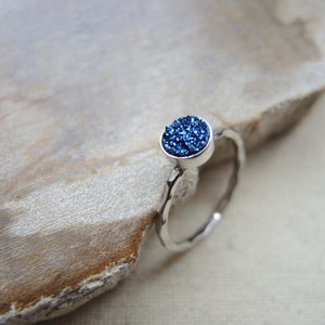 Blue Druzy Ring, Sterling Silver Bezel Ring, Druzy Stone Ring, Silver Ring, Midnight Blue Druzy Ring, Druzy Jewelry Gifts For Her,Gifts