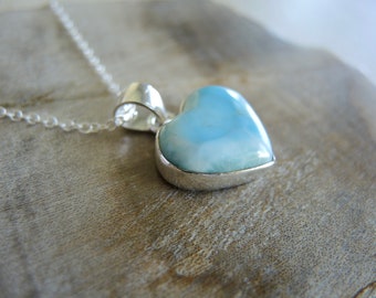 Natural Larimar Necklace, 925 Sterling Silver Necklace, Larimar Heart  Pendant Necklace, Larimar Jewelry Gifts For Her, Valentine Gifts