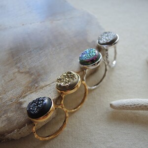 Druzy Ring, Agate Druzy Ring, Agate Window Druzy Titanium Coated Ring, 18K Gold Vermeil Ring, Druzy Stone Ring, Druzy Jewelry Gifts For Her