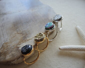 Druzy Ring, Agate Druzy Ring, Agate Window Druzy Titanium Coated Ring, 18K Gold Vermeil Ring, Druzy Stone Ring, Druzy Jewelry Gifts For Her