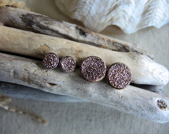 Rose Gold Druzy Studs, 6mm/ 10mm Sterling Silver Bezel Studs 10mm, Druzy Stone Earrings, Silver Studs, Druzy Stud Earrings, Gifts For Her