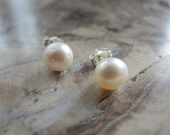 AAA Grade Fresh Water Pearl Studs, Cultured Pearl Jewelry, Sterling Silver Post Earrings, Pearl Stud Earrings, June Birthstone, Gift For Her