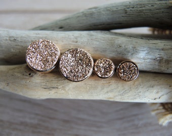 6mm / 10mm Rose Gold Druzy Studs, Rose Gold Studs, 18K Vermeil Bezel Studs, Druzy Earrings, Druzy Stone Stud Earrings, Jewelry Gifts For Her