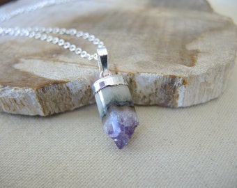 15% OFF SALE, Amethyst Necklace, Amethyst Cylinder Pendant Necklace, Silver Chain Necklace, Jewelry Gifts For Her, February Birthstone