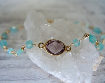 Amethyst Bracelet, Apatite Bracelet, Bezel Bracelet, Gold Chain Bracelet, Delicate Bracelet, Gem Stone Jewelry, Gems Jewelry Gifts For Her