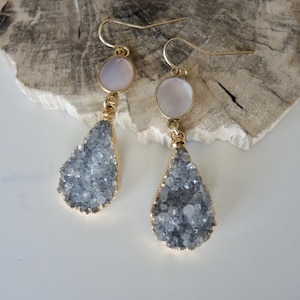 Druzy Earrings: Pink Chalcedony, 18K Gold Vermeil Bezel