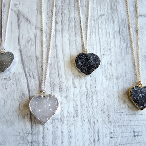 Druzy Heart Pendant Necklace: Sterling Silver, Jasper Quartz