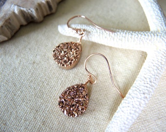 Rose Gold Druzy Earrings, Rose Gold Jewelry, 14K Rose Gold Filled Earrings, Druzy Earrings, Druzy Stone Earrings, Druzy Jewelry Gift For Her