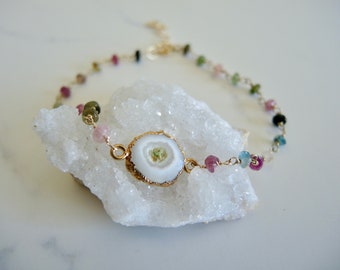 Mix Color Tourmaline Bracelet, Agate Gold Bezel Bracelet, Tourmaline Bracelet, October Birthstone, Agate Bracelet, Jewelry Gifts For Her