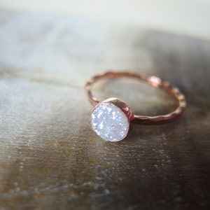 SALE, Natural Druzy Ring, White Druzy Ring, 18K Rose Gold Vermeil Bezel Ring, Druzy Stone Ring, Rose Gold Ring, Druzy Jewelry Gifts For Her