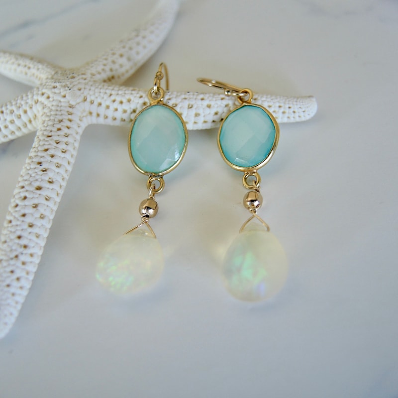 Australian Opal Blue Chalcedony G-One Drop Earrings
