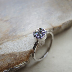 SALE, Peacock Druzy Ring, 925 Sterling Silver Bezel Ring 6mm, Druzy Stone Ring, Druzy Jewelry Gifts For Her, Peacock Druzy Titanium Coated