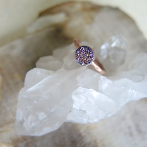 SALE Druzy Ring, Peacock Druzy 6mm Ring, Rose Gold Vermeil Ring, Druzy Stone Ring, Pink Gold Ring, Rose Gold Jewelry, Jewelry Gifts For Her