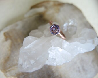 SALE Druzy Ring, Peacock Druzy 6mm Ring, Rose Gold Vermeil Ring, Druzy Stone Ring, Pink Gold Ring, Rose Gold Jewelry, Jewelry Gifts For Her