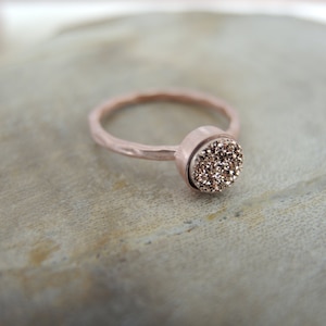 Rose Gold Druzy Ring: 18K Vermeil Bezel, Handmade Jewelry, Chalcedony Druzy Titanium Coated 6mm
