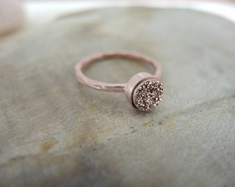 SALE, Druzy Ring, Rose Gold Druzy Ring, 18K Rose Gold Vermeil Bezel Ring 6mm, Druzy Stone Ring, Druzy Jewelry Gifts For Her, Rose Gold Ring