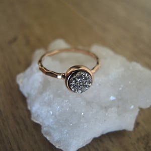 Silver Druzy Ring, Rose Gold Ring, 18K Rose Gold Vermeil Bezel Ring, Druzy Stone Ring, Silver  Druzy Jewelry, Rose Gold Jewelry Gift For Her