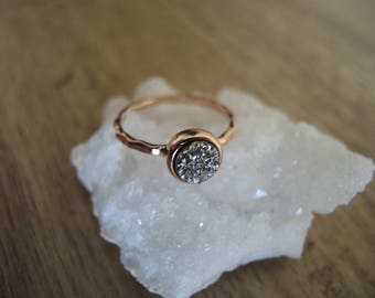 Silver Druzy Ring, Rose Gold Ring, 18K Rose Gold Vermeil Bezel Ring, Druzy Stone Ring, Silver  Druzy Jewelry, Rose Gold Jewelry Gift For Her