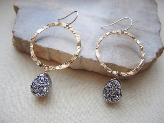14k Gold-fill Necklace with Silver Druzy Quartz Pendant 14k Gold-fill Necklace with Silver Druzy Quartz Pendant