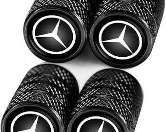 Mercedes Benz Tire Valve Stem Caps: Black Aluminum Air Caps for Cars, Trucks (4PCS)