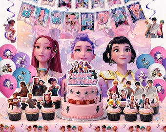 Set di articoli per la festa di compleanno a tema Kpop Demon Hunters: striscione, palloncini, sfondo, tovaglia
