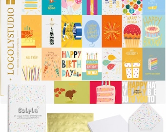 24 biglietti d'auguri assortiti con buste, formato 6x4, design misti.