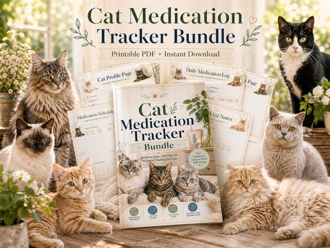 Cat Medication Tracker Bundle Printable | Vet Visit Notes | Symptom ...