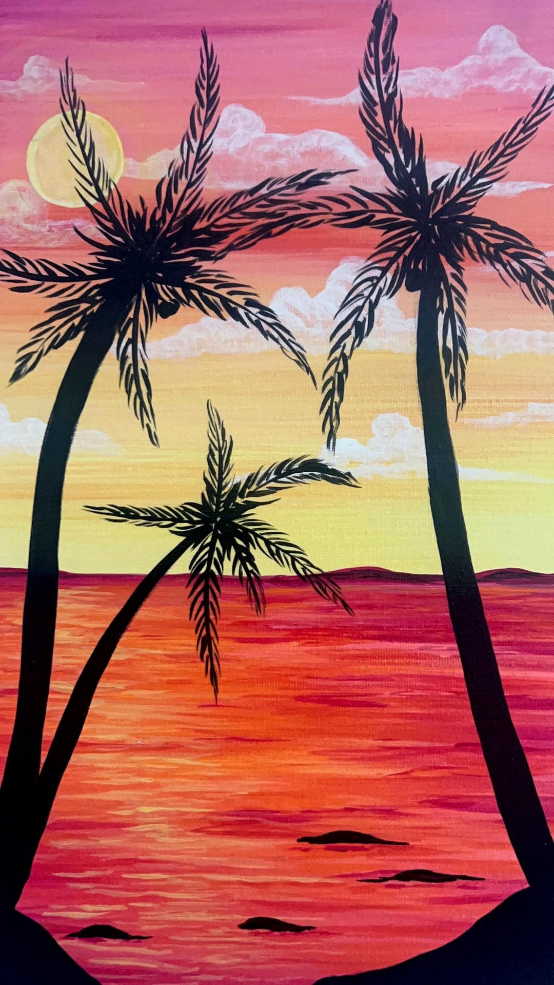 Tropical Sunset Palm Tree Painting | Original Acrylic Beach Art ...