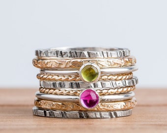 Colorful Stacking Gemstone Rings Set of 5 Sterling Silver & - Etsy
