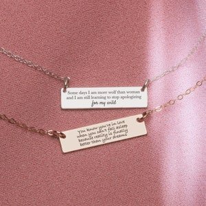 Custom Quote Bar Necklace Personalized Engraved Skinny Message Bar Necklace in Silver, Gold, or Rose Gold Customized Gift for Her image 1