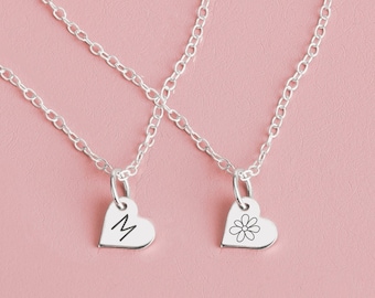 Elle Heart Necklace | Custom Personalized Sideways Heart Initial Letter Necklace | Sterling Silver Engraved Charm Necklace | Gift for Her