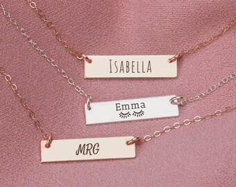 Personalized Name Bar Necklace | Custom Engraved Skinny Nameplate Necklace in Silver, Gold, or Rose Gold | Gift for Her Mom Wife Girlfriend