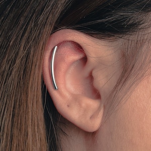 Pendiente de barra de cartílago liso / Pendientes de barra hexagonal de hélice pulida larga y lisa de plata de ley / Joyería perforante atrevida para mujeres y niñas