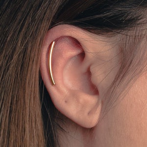 Boucle d’oreille à barre de cartilage lisse | Boucles d'oreilles à barre hexagonale en or 14 carats polies à long cartilage | Bijoux de piercing audacieux pour femmes et filles