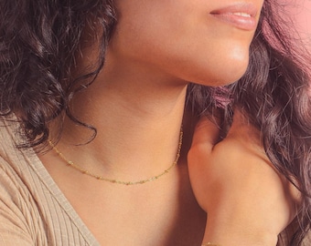 Flower Necklace with Crystals and Satellite Saturn Bead Chain Flower Necklace with Crystals and Satellite Saturn Bead Chain