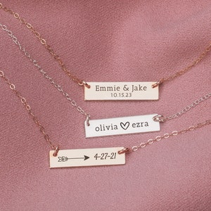 Relationship Necklace Personalized Engraved Romantic Bar Necklace in Silver, Gold, or Rose Gold Customized Gift for Wife Girlfriend image 1