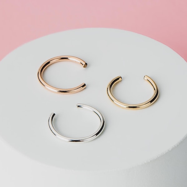 Ear Cuff | No Piercing Needed, Smooth Simple Fake Helix Huggie Hoop, Gold, Rose Gold, or Silver Minimalist Dainty Cartilage Jewelry for Her