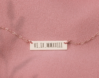 Roman Numerals Bar Necklace | Custom Secret Number Necklace, Silver, Gold or Rose Gold, Perfect Wedding Date Anniversay Gift, Birthday Date