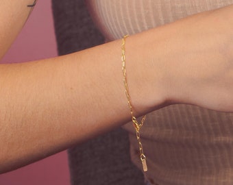 Paperclip Chain Bracelet | Gold Silver or Rose | Dainty & Delicate Minimalist Layering Bracelet | Simple Basic Everyday Chain Gift for Her