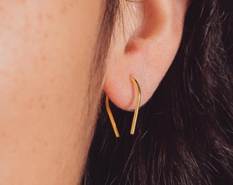 Tiny Horseshoe Earrings | Pull Through Earrings in Silver, Gold or Rose Gold | Wire Open Hoop Threader, Tiny Arc, Modern Minimalist Hoops