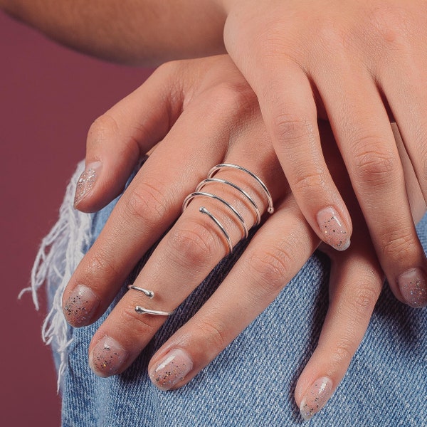 Spiral Bypass Ring | Adjustable Sterling Silver Twisted Coil Ring or Midi Ring | Beaded Dotted Wrap Around Ring | Minimalist Everyday