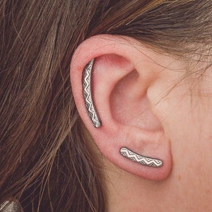 Chevron Knorpel Ohrring | Sterling Silber Lange Zick Zack Muster Helix Hex Bar Ohrring | Edgy Piercing Schmuck für Frauen und Mädchen