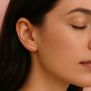 Glimmer Stud Earrings | Gold, Rose Gold, or Silver | Mini Line Bar Dot Dotted Bead Beaded Post Earrings | Hammered Small Minimalist Everyday